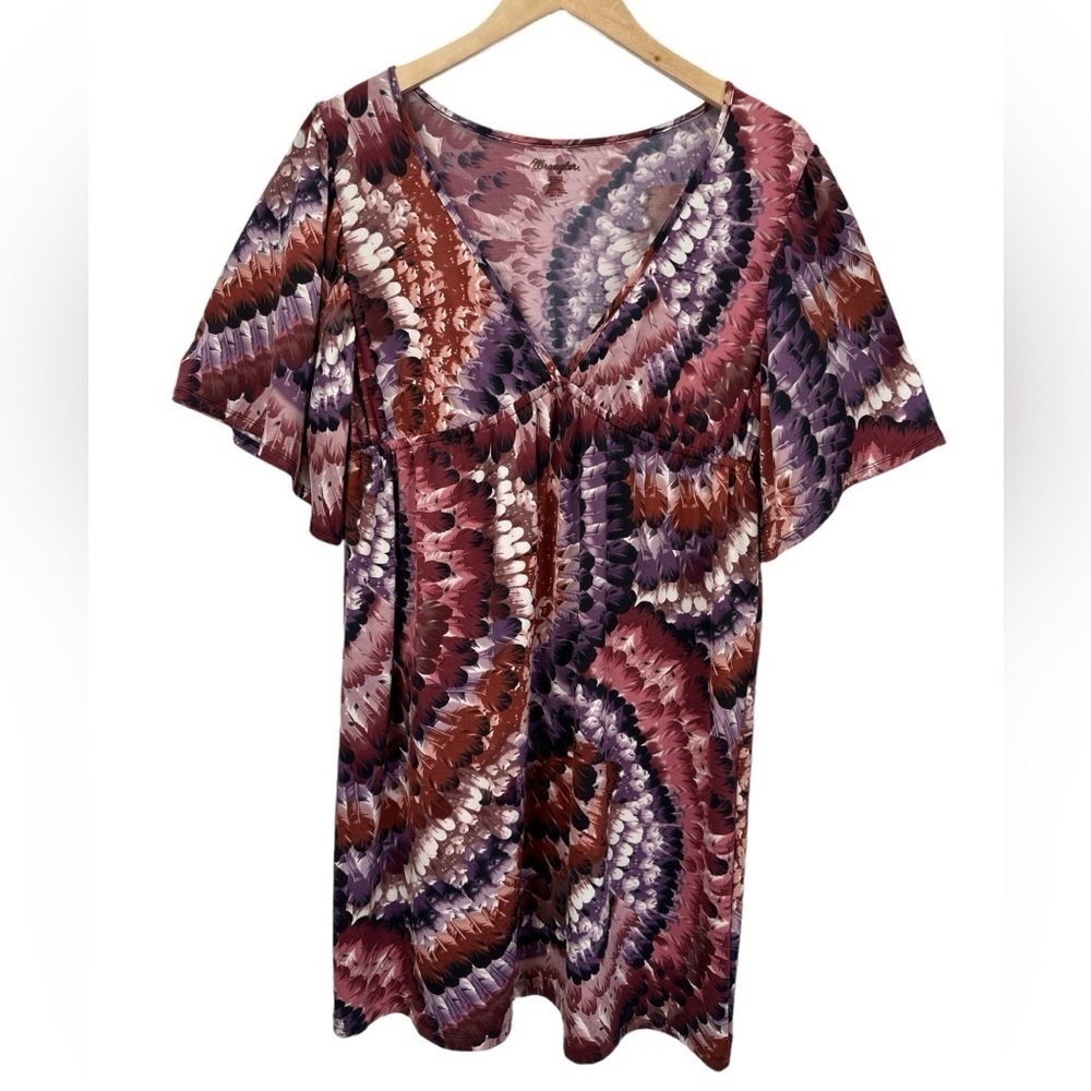 Wrangler Cowgirl Feather Print‎ V-Neck Above Knee Tunic Dress